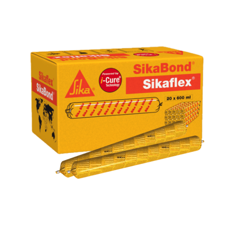 Sika Sikaflex PRO-3 Purform 600ml foil pack sausages shown with a bulk box of 20 units.